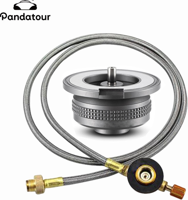 Pandatour Outdoor Camping Gas Adapter für Butan-Campingkocher, Konverter mit Schlauchanschluss in Silber - Bild 1
