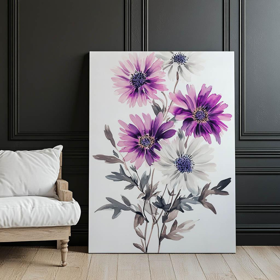 Blumenkomposition in Aquarell von Marcin Zbijowski, Wandbild mit Holzrahmen Helle Eiche, B: 50 cm, H: 70 cm - Bild 3