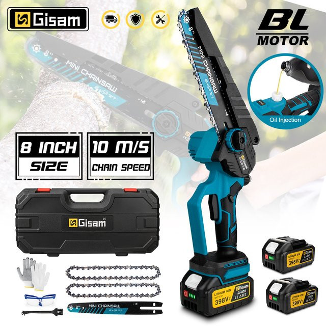 Gisam bürstenlose elektrische Kettensäge 8 Zoll, kabellose Akku-Astsäge in Blau, kompatibel mit Makita LXT 18V Akkus - Bild 1