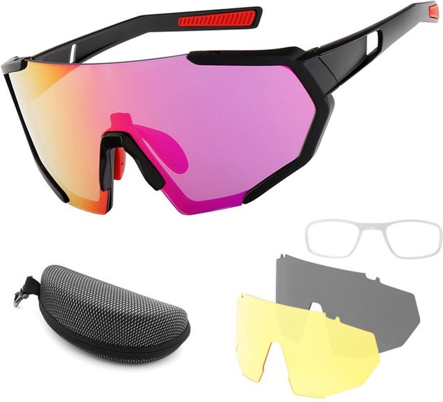 TOMTOP JMS Sportsonnenbrille Herren, Vollrand, schwarz/rot - Bild 1