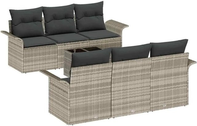 vidaXL Garten-Sofa-Set 7-teilig aus Poly Rattan in Hellgrau mit Polsterung und Tisch - Bild 1
