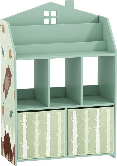 AIYAPLAY Kinderregal mit 2 Stoffschubladen und Bärenmotiv, Spielzeugregal und Bücherregal für das Kinderzimmer in Grün, B/T/H: 62,5 x 30 x 91,5 cm - Bild 1