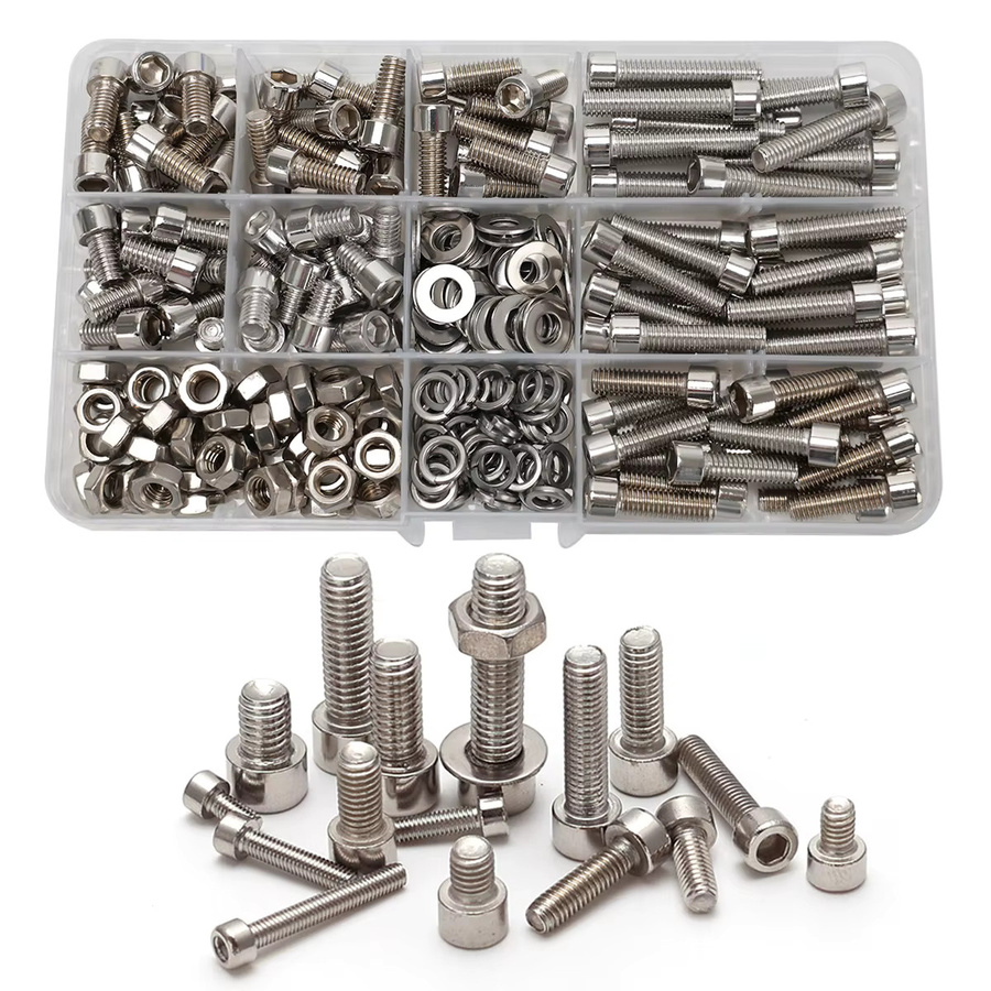 MIVM M4 Edelstahl Schrauben- und Muttern-Set mit Innensechskantschrauben, Muttern, Flachscheiben, Federscheiben und Sicherungsmuttern - Bild 2