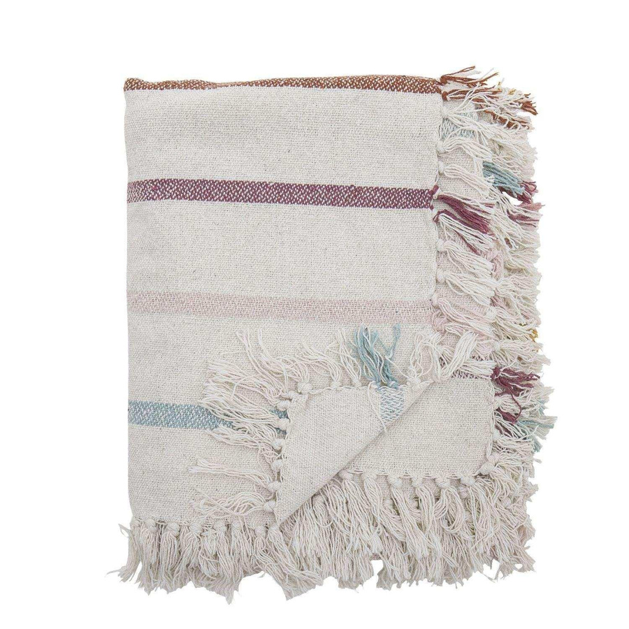 Bloomingville Mini Plaid Frey Decke aus Baumwolle gestreift natur beige multicolour B: 160 cm, T: 130 cm - Bild 1