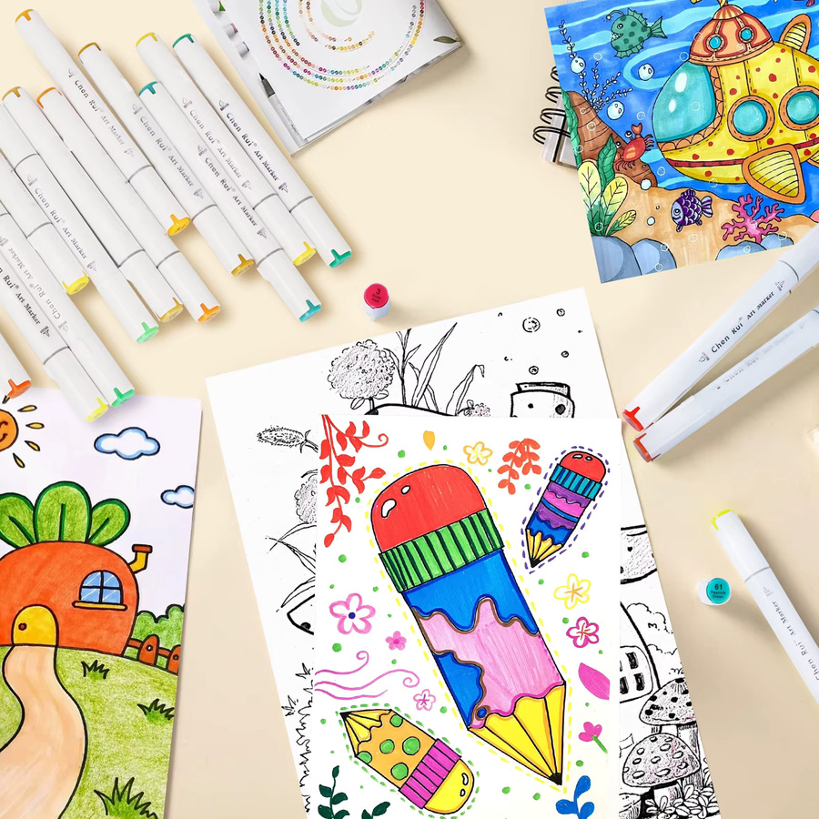 CHENRUI Permanent Art Marker Pens Set mit Dual Tip Brush und Beitel in Multicolour für Illustrationen und Schule - Bild 2