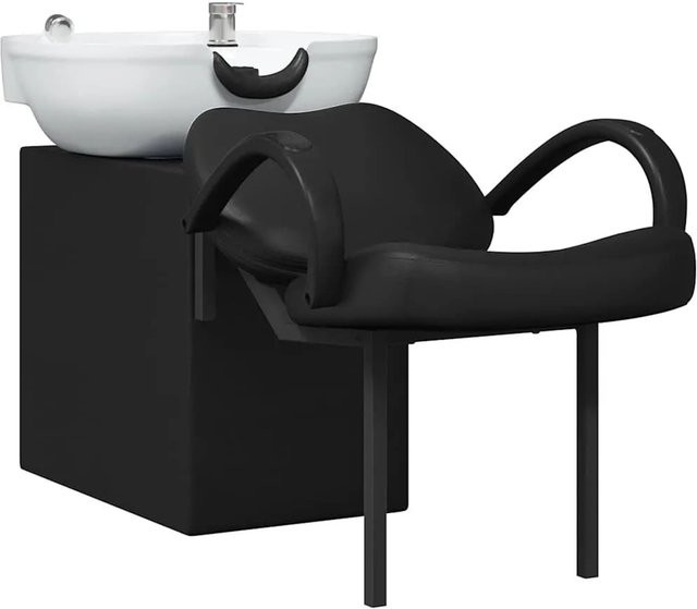 vidaXL Shampoo Stuhl in Schwarz und Weiß mit Armlehnen B/T/H: 63 x 141 x 92 cm - Bild 1