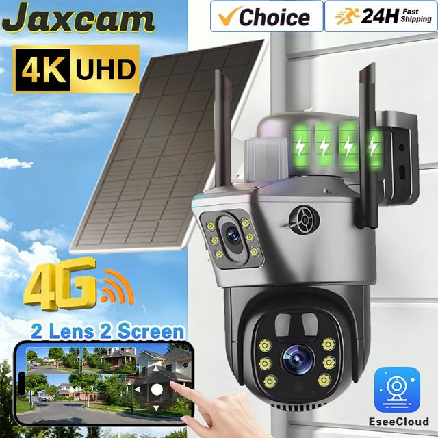 EseeCloud 8MP 4K Dual-Objektiv Solar Außenkamera mit 4G und WiFi, PIR Humanoid-Erkennung und Farbnachtsicht - Bild 1