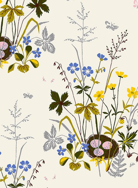 BoråsTapeter Tapete Fagelbo 1961 Vlies Wandgestaltung Floral Vintage in Gelb/Grün - Bild 1