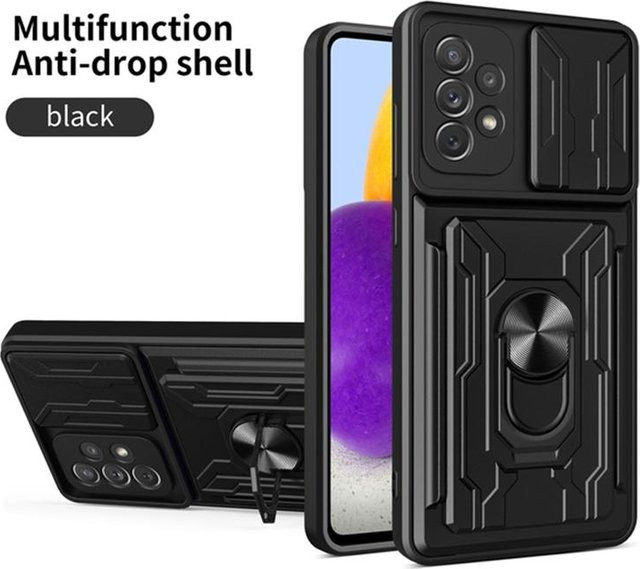 Stoßfeste Ring Armor Handyhülle mit Kartenfach für Samsung Galaxy A54 A53 A04S A14 S21 S22 S23 Ultra Plus Xiaomi Redmi Note 11 iPhone 14 13 12 11 Pro Max in Schwarz - Bild 1