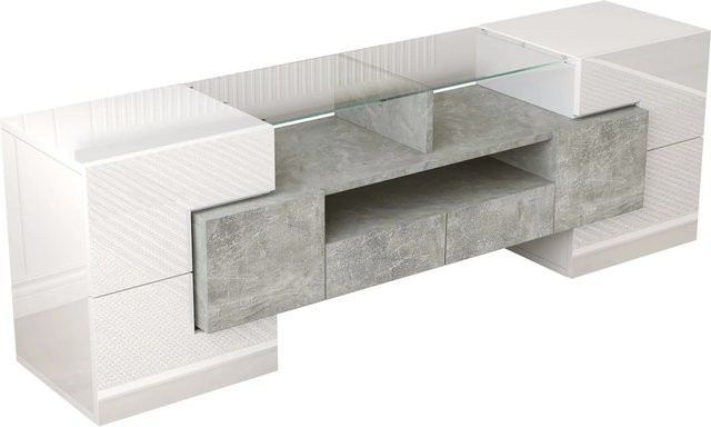 okwish TV Schrank mit LED Beleuchtung und Glas Oberfläche in Weiß, B/T/H: 145 x 30 x 51 cm - Bild 1