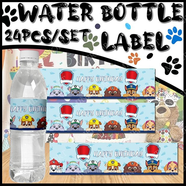 Paw Patrol Wasserflaschenetiketten als selbstklebende Aufkleber in Mehrfarben für Kindergeburtstage - Bild 1