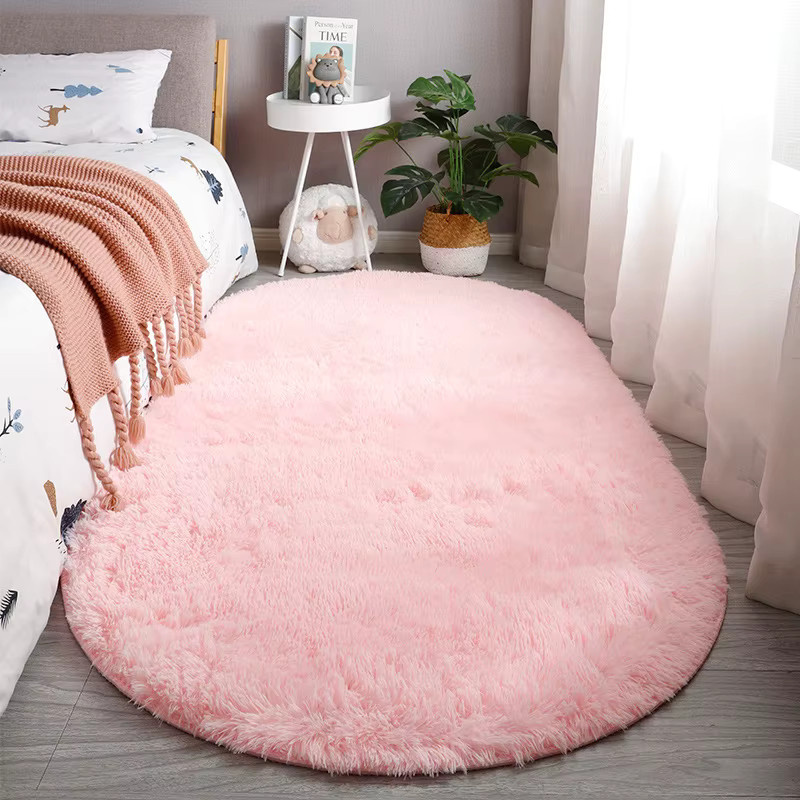 VIKAMA Ovaler Teppich in Rosa mit Farbverlauf aus Kunstfell für Schlafzimmer und Wohnzimmer - Bild 1