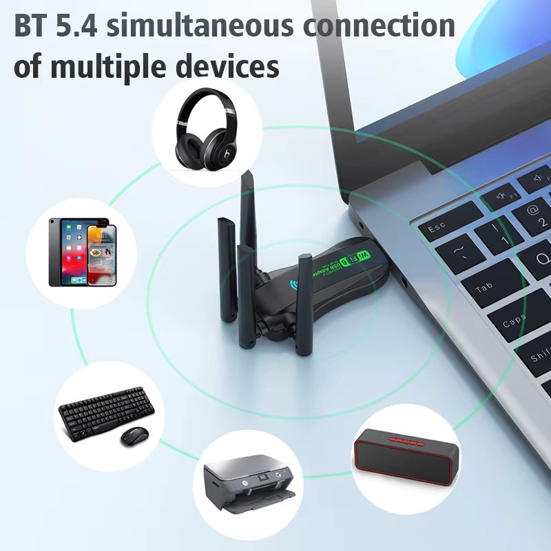 KEBIDUMEI AX900 WiFi 6 USB-Adapter mit Bluetooth 5.4, Dual Band 2,4 GHz/5,8 GHz und 4 Antennen, Black - Bild 2