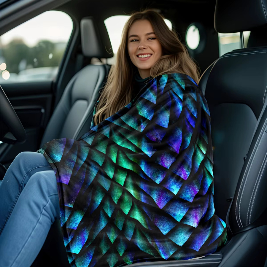 VIKAMA Überwurfdecke mit dreifarbigem Drachen-Skala-Aufdruck in Multicolour, weich und warm für Schlafzimmer und Wohnzimmer - Bild 3