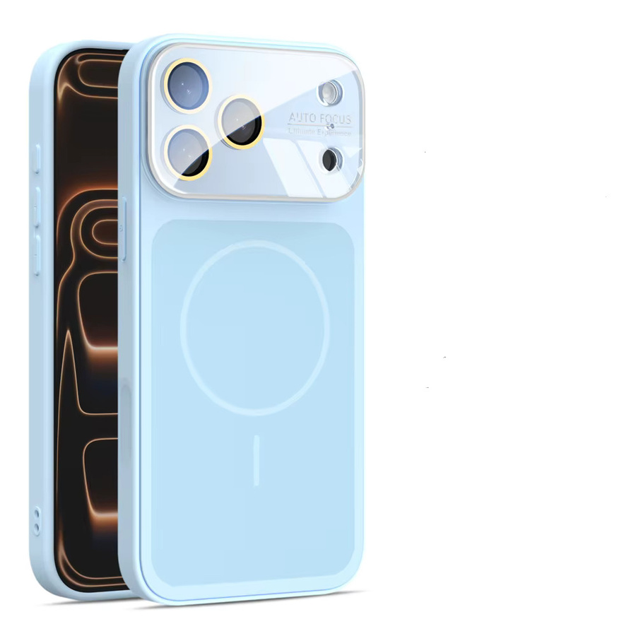 Xeber MagSafe Flüssigsilikon Hülle für iPhone 17 Pro Max, 16 und 15 Pro mit Glaslinsen-Schutzabdeckung in Weiß oder Blau - Bild 1