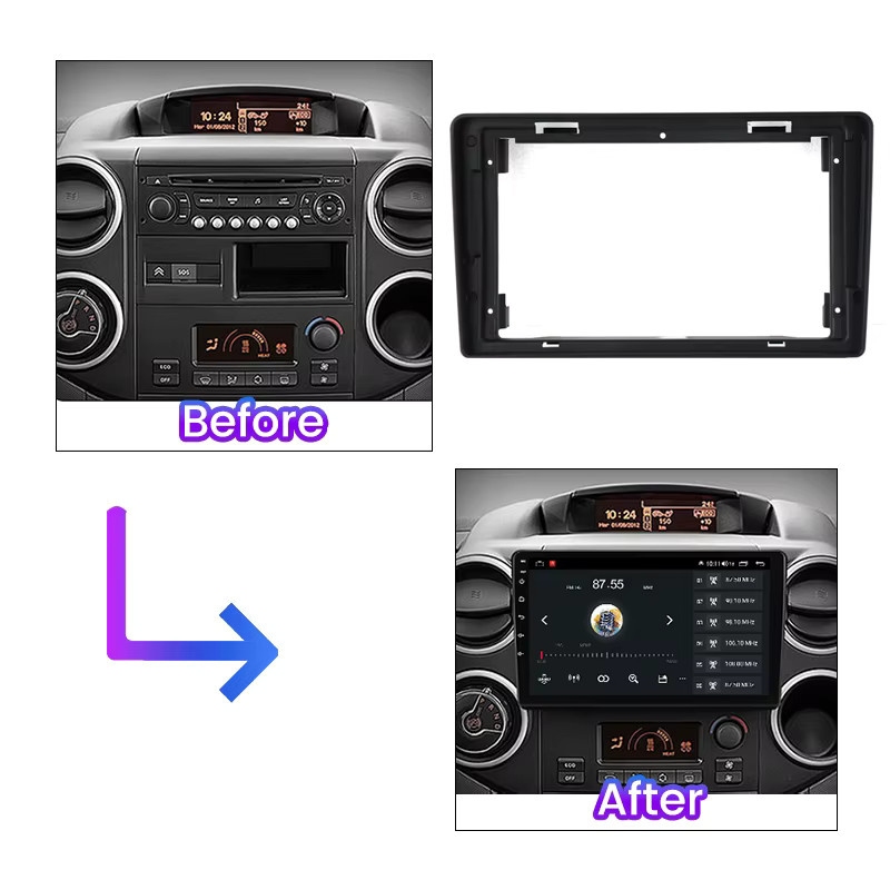 MEKEDE Multimedia-Player Auto Panel Kit Lünette Rahmen mit Canbus für Citroen Berlingo 2013-2017, 9 Zoll, Schwarz - Bild 2
