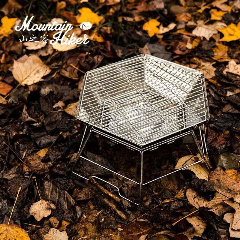 MOUNDAINHIKER Camping-Grill aus Edelstahl, tragbar und faltbar mit Holzkohlegrillrost für Trekking und Outdoor-Kochen - Bild 2