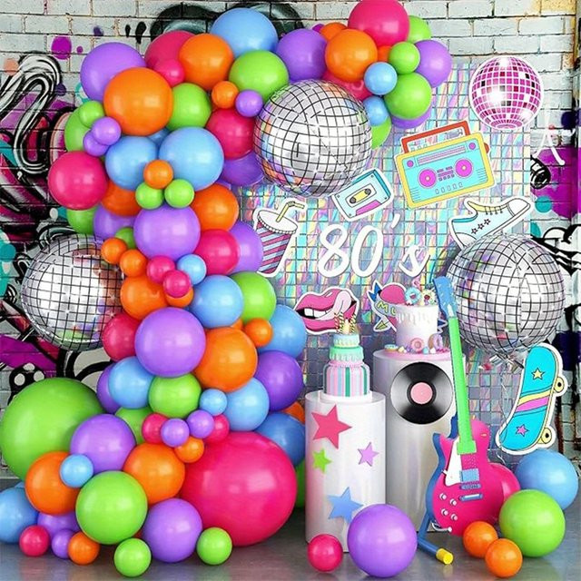 BALONAQ Ballon-Girlandenbogen-Set mit Musikmotiv in Multicolour für Retro-Disco-Geburtstagsfeiern, 80 Stück - Bild 1