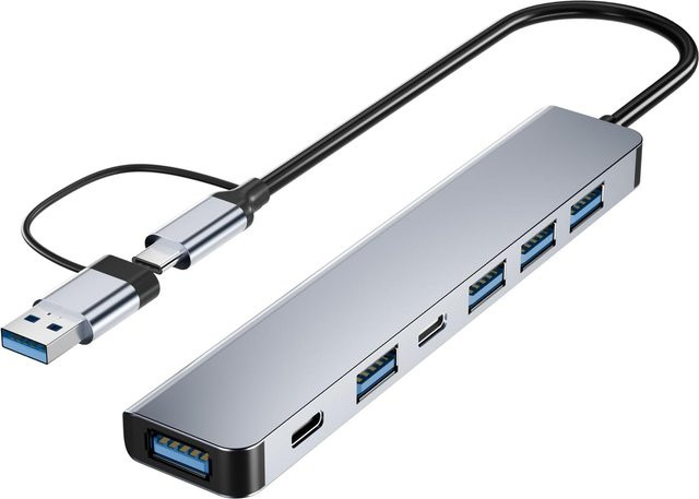 7-in-1 USB-C-Hub mit USB 3.0 und USB 2.0 Anschlüssen für Hochgeschwindigkeits-Datenübertragung in Grau, Plug & Play für MacBook Pro, MacBook Air, PC, iPad und Laptops - Bild 1