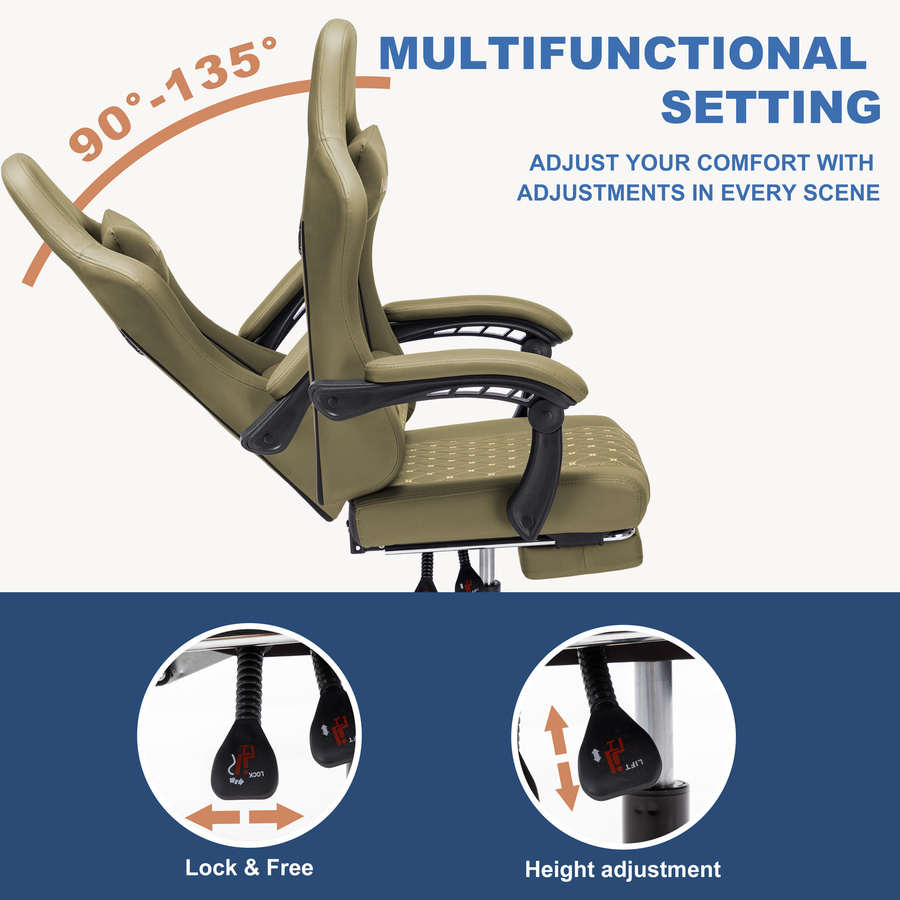 ANDYOU Ergonomischer Gaming Chair im Racing-Style aus PU-Leder, Grün - Bild 2