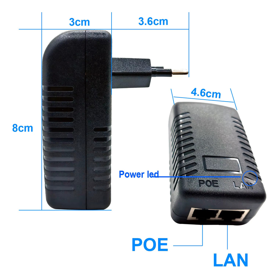 JIENUO 48V POE Netzteil Adapter 0,5 A mit EU-Stecker in Schwarz für CCTV Sicherheitskameras, IP-Kameras, Injektoren, Router und NVR - Bild 2