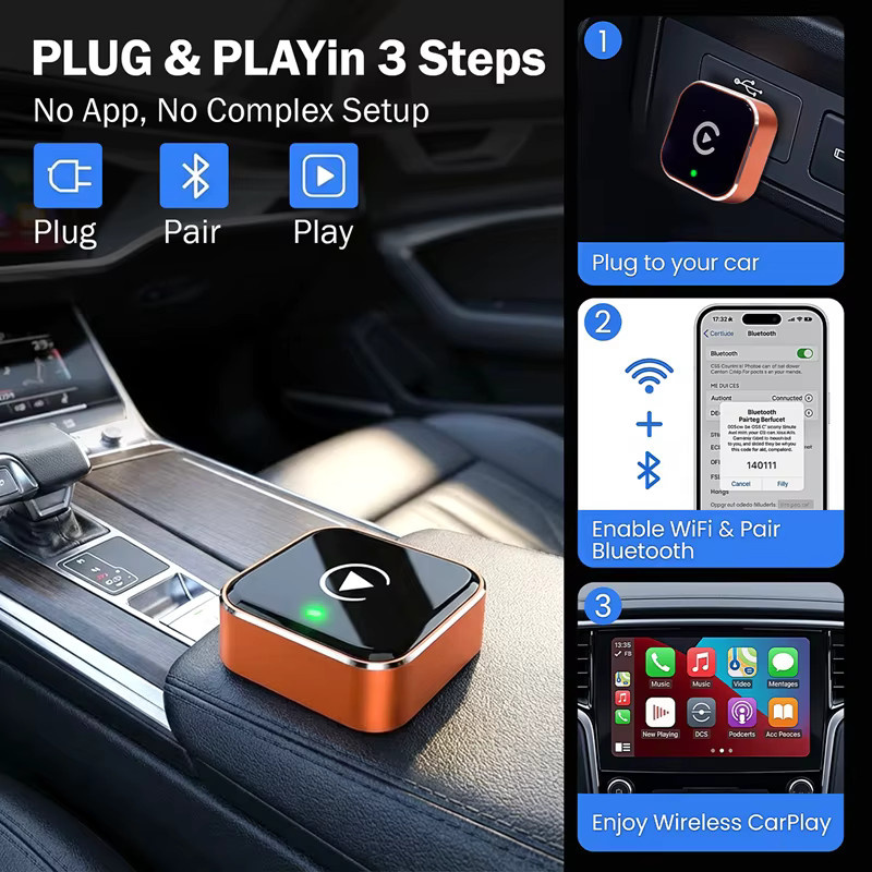 Lenovo Wireless CarPlay und Android Auto 2in1 Adapter Smart Mini Box mit 5.8G WiFi Schnellverbindung in Orange - Bild 4