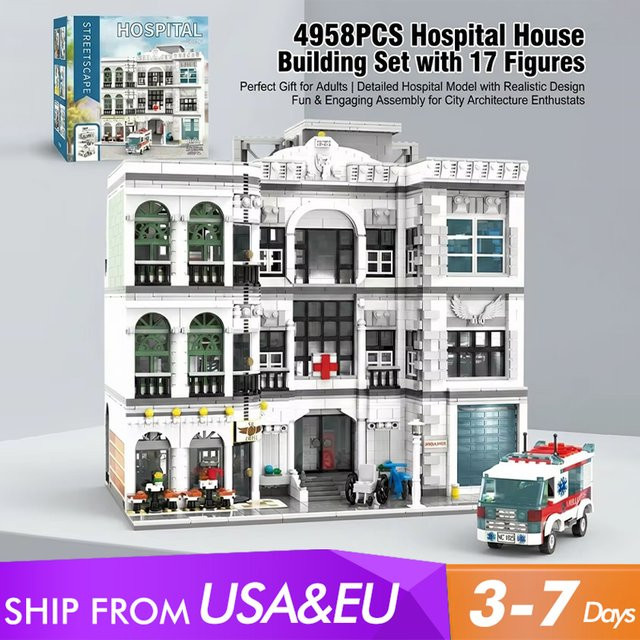 barweer Stadtarchitektur Krankenhaus-Gebäude-Set, Modulares Baustein-Modellbausatz, 4958 Teile - Bild 1