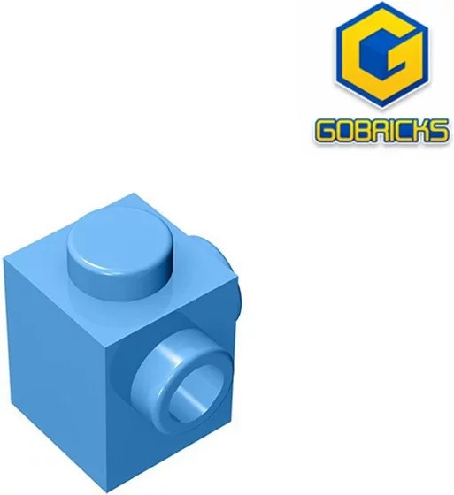 Gobricks GDS-1046 Ziegel, modifiziert 1 x 1, mit Nieten auf 2 Seiten, angrenzend, Blau - Bild 1