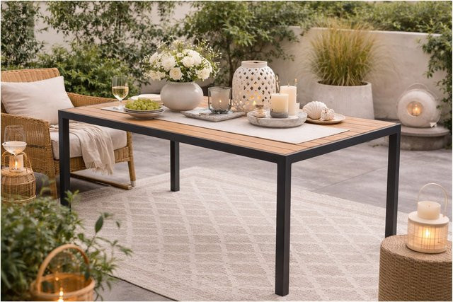 Möbel direkt online Gartentisch in Schwarz mit Holzoptik und Metallgestell, B/T/H: 150 x 90 cm - Bild 1