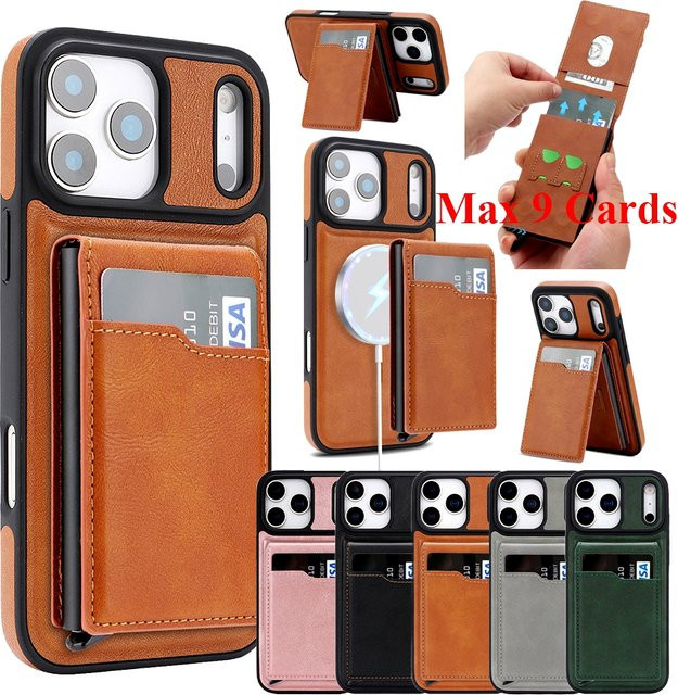 2-in-1 Ledertasche für Apple iPhone mit magnetischem MagSafe-Kartenhalter und Kartensteckplätzen in Gold oder Braun - Bild 1