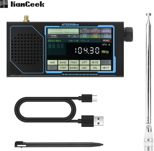 HamGeek ATS25 ULTRA SDR-Empfänger in Schwarz mit 4-Zoll-Touchscreen, Bluetooth und WiFi für FM, SW, MW, LW und Luftfahrtband - Bild 1