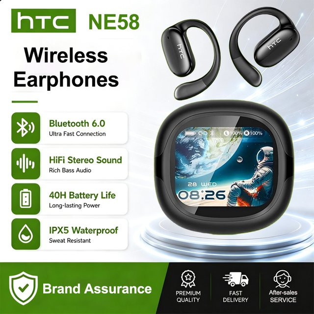 HTC NE58 Kabellose Bluetooth In-Ear Kopfhörer mit LED-Touchscreen, KI-Übersetzung und Knochenleitungs-Technologie in Schwarz oder Pink - Bild 1