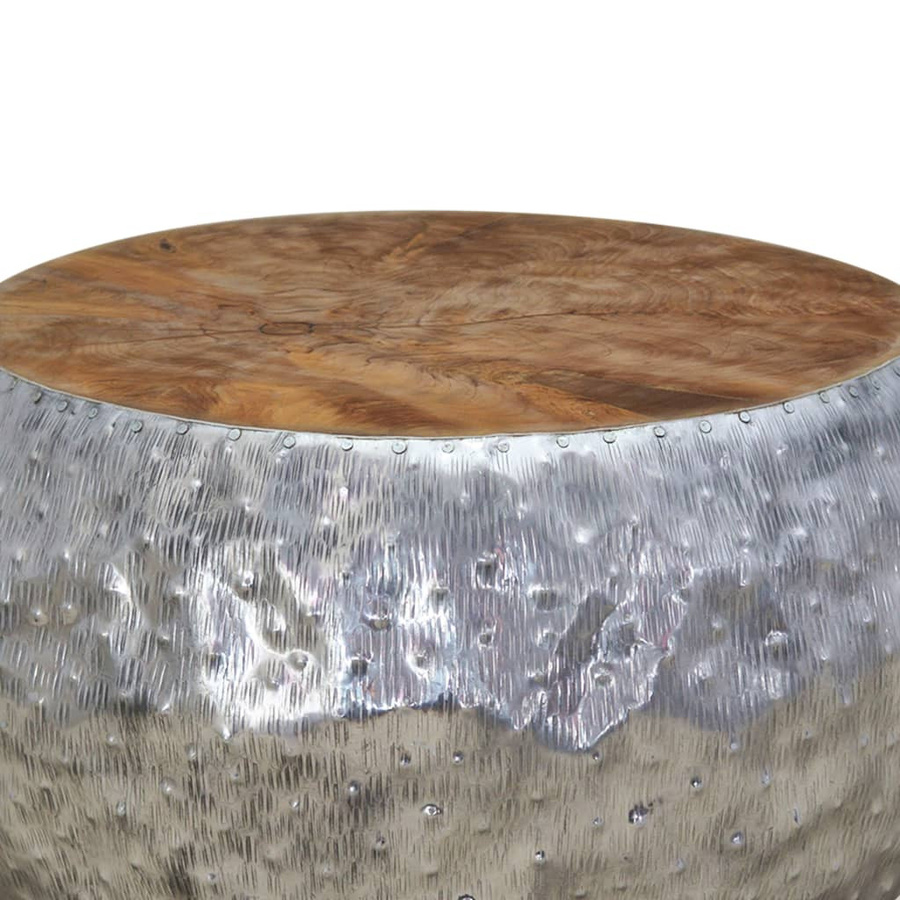 vidaXL Couchtisch aus Aluminium und geöltem Teakholz, rund, Silber/Braun, B/T/H: 60 x 60 x 30 cm - Bild 2