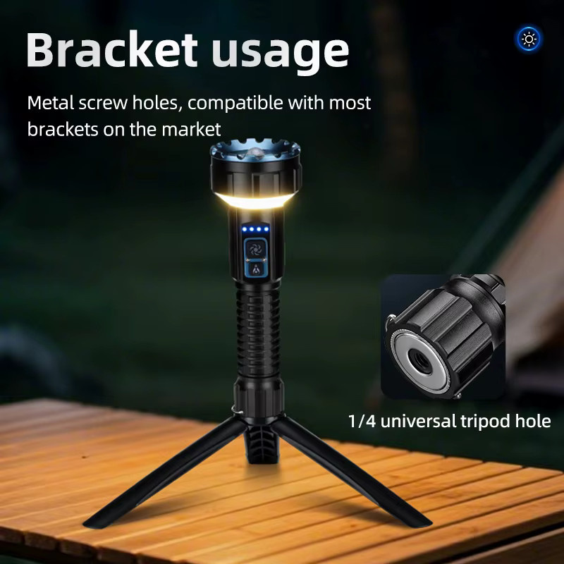 Alonefire Hochleistungs-Taschenlampe mit 30W LED und COB-Licht, USB-aufladbar, Schwarz - Bild 4