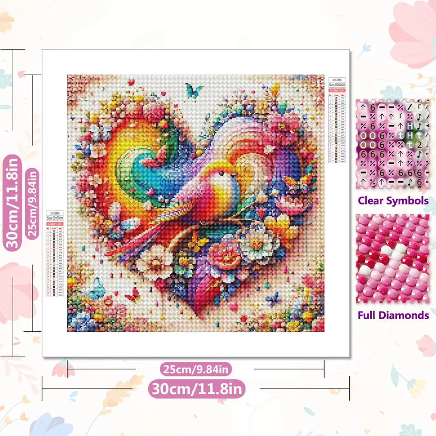 EverShine 5D-DIY Diamant-Gemälde Kolibri mit Herz-Motiv in Mehrfarbig als Mosaik-Strass-Stickerei zur Heimdekoration - Bild 2
