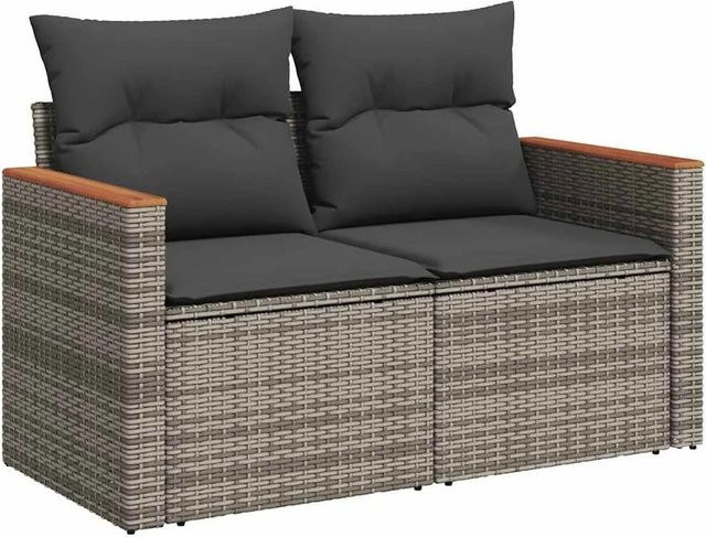 vidaXL Gartensofa 2-Sitzer aus Polyrattan mit Kissen in Grau - Bild 1