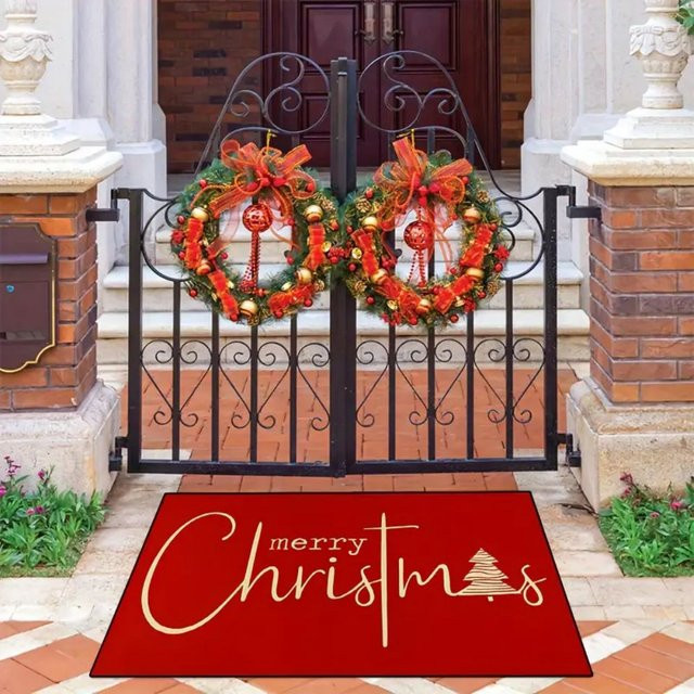 VIKAMA Weihnachtsteppich als rutschfeste Fußmatte für Eingangsbereich und Badezimmer, rot, B/T: 60 x 40 cm - Bild 1