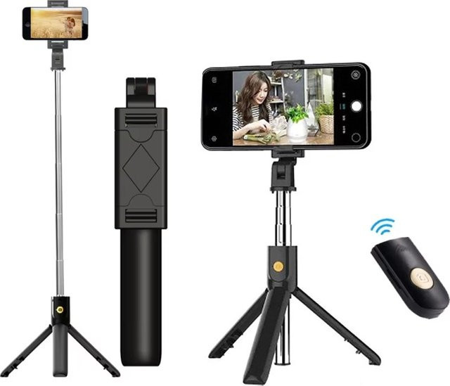 VORTNGLE 3-in-1 Mini-Wireless-Bluetooth-Selfie-Stick mit Stativ und Fernauslöser in Schwarz für iPhone, Xiaomi und Huawei - Bild 1