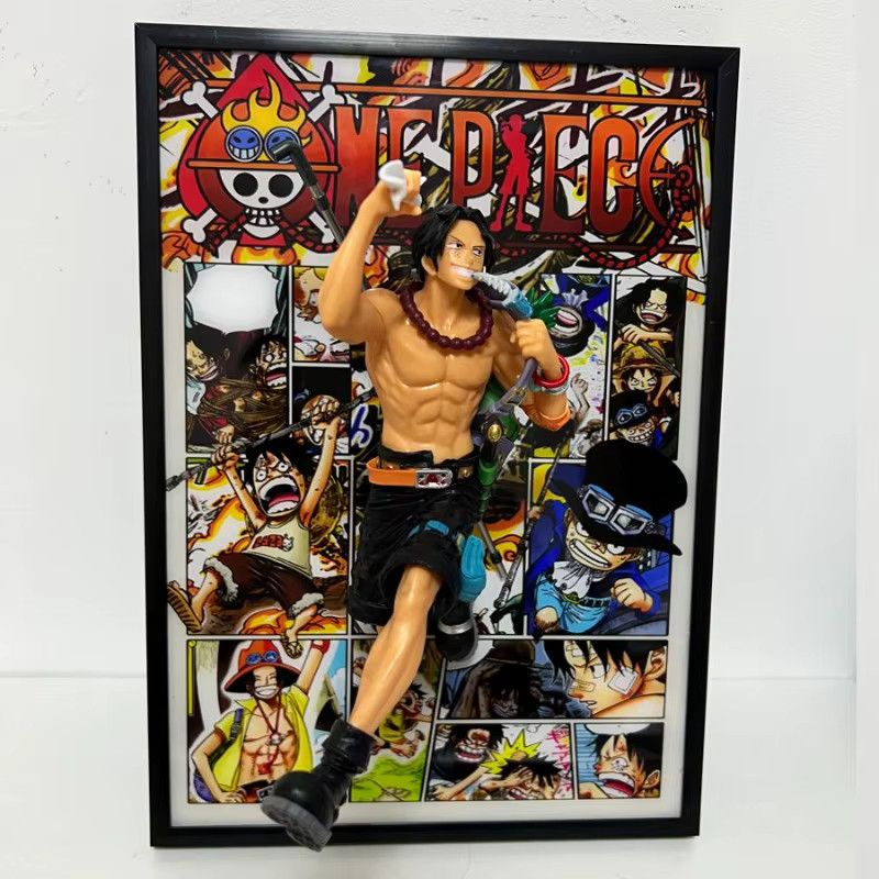 One Piece Anime Figur mit Monkey D. Ruffy, Portgas D. Ace und Sabo in kreativer dreidimensionaler Malerei, Multicolor - Bild 5