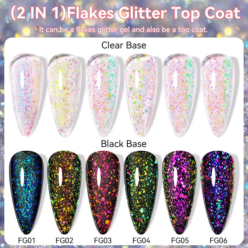 LILYCUTE Nagellack 2 in 1 Flakes Glitter Top Coat, 7 ml, Glänzend - Bild 2