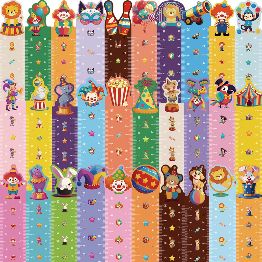 30 Stück Cartoon Zirkus Lesezeichen Lineal aus Kunststoff in Multicolour als DIY Dekorationszubehör - Bild 3