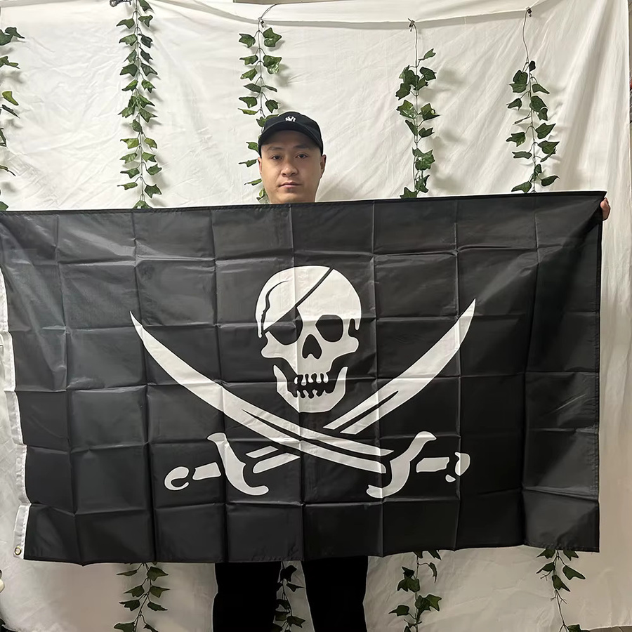 TIKI FLAG Piratenflagge Totenkopf mit Messer in Sand und Schwarz, B: 150 cm, H: 90 cm - Bild 1