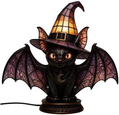 huaqianguhh Hexenhut Lampe aus Buntglas mit LED und warmweißem Licht, gotische Tischlampe in Schwarz und Multicolour für Schlafzimmer und Eingangsbereich - Bild 1