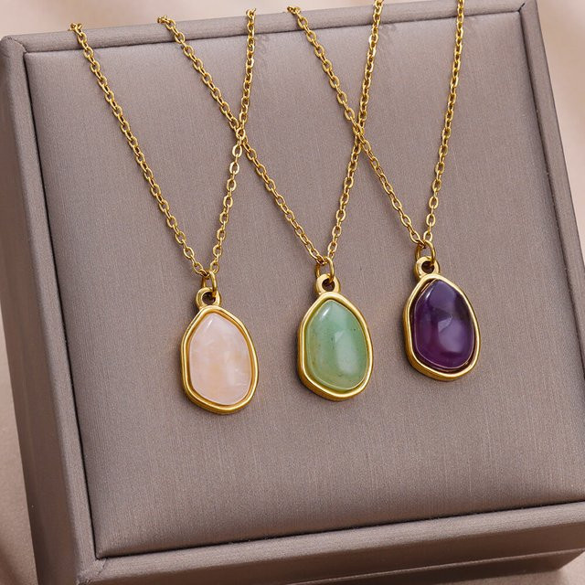 HPTOTMG Halskette Edelstahl, Gold, Opal, Damen - Bild 1