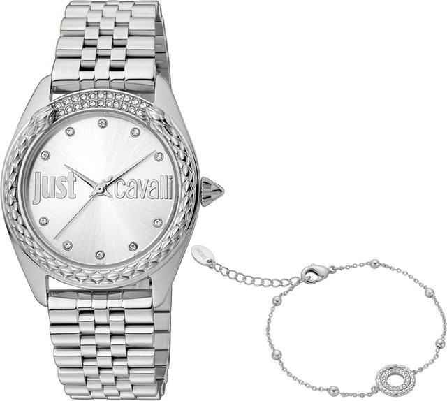 Just Cavalli Damenuhr, Edelstahl, Silber, Quarz, 34 mm, Diamantbesetzt - Bild 1