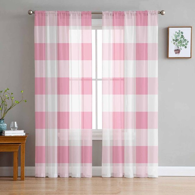 Super Six Vorhang mit Karomuster in Rosa, transparentes Tüll-Design für Schlafzimmer und Wohnzimmer, Breite: 135 cm, Höhe: 114 cm - Bild 1