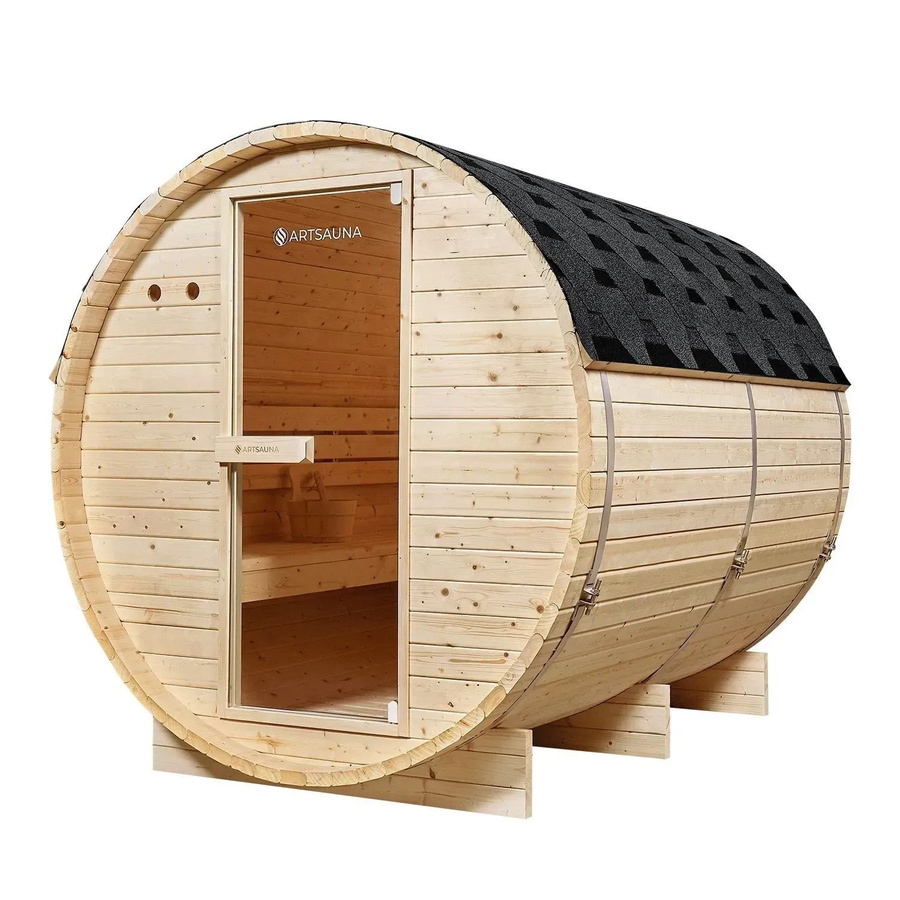 Artsauna Fasssauna Spitzbergen 220 für 6 Personen aus Fichtenholz mit 8 kW Saunaofen und Zubehör - Bild 2