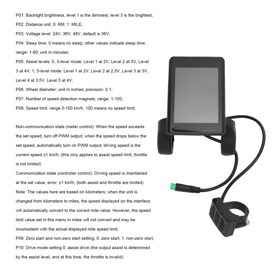 DOACT Wasserdichtes 5-Pin LCD-Display für E-Bikes und E-Scooter in Schwarz - Bild 4