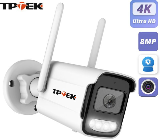 TPTEK 4K 8MP IP Outdoor WiFi Überwachungskamera, wasserfeste drahtlose Sicherheitsshow-Kamera in Weiß - Bild 1