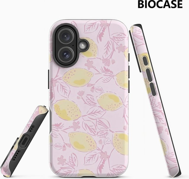 Lemon Blush Doppelschichtige Handyhülle für Apple iPhone 17 16 15 14 13 12 Pro Max Plus in Gelb und Pink - Bild 1
